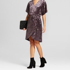 Purple/pewter velvet wrap minidress